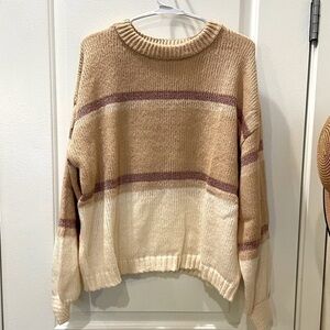NEW…Love Ellie Rose Colored Metallic Stripe Crew Neck Sweater